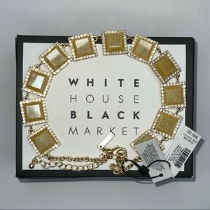 WHBM Gold with Gems Square Station Necklace